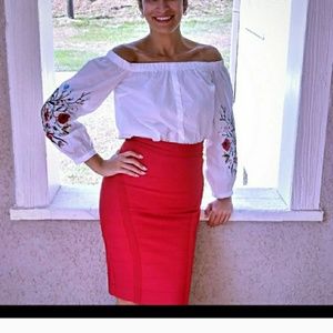 Embroidered Flowered Blouse and Skirt